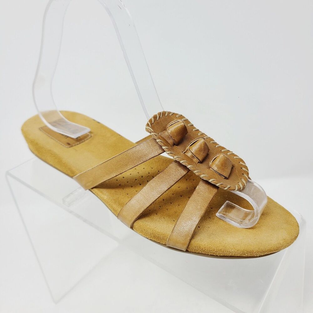 Clarks Artisan Women's Brown Leather Knotted Boho Slides Sandals Size 7 M